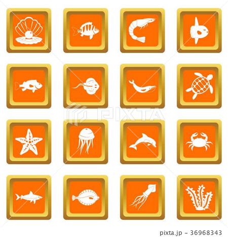 Sea animals icons set orange 36968343