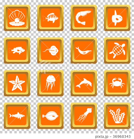 Sea animals icons set orange 36968343