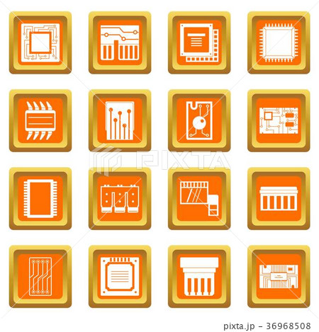 Computer chips icons set orange 36968508
