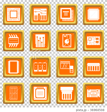 Computer chips icons set orange Computer chips icons set orange 36968508