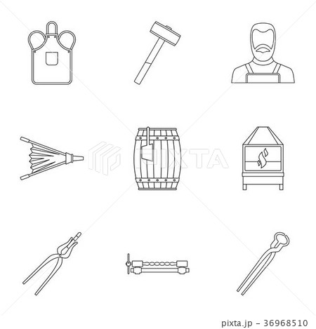 Blacksmith icon set, outline style 36968510