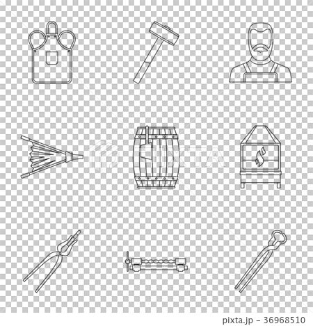 Blacksmith icon set, outline style 36968510