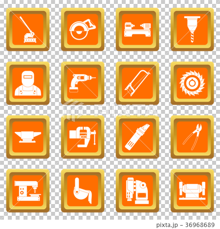 Metal working icons set orange 36968689