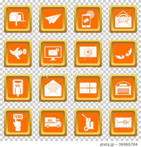Poste service icons set orange Poste service icons set orange 36968764