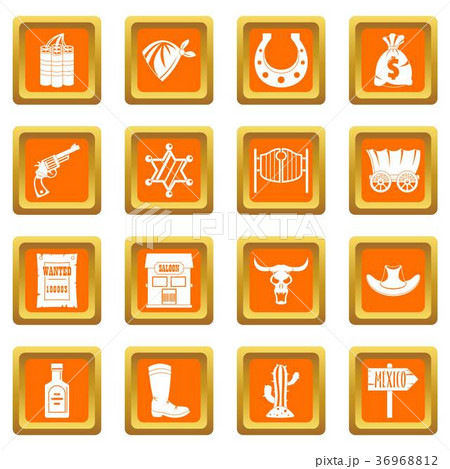 Wild west icons set orange 36968812