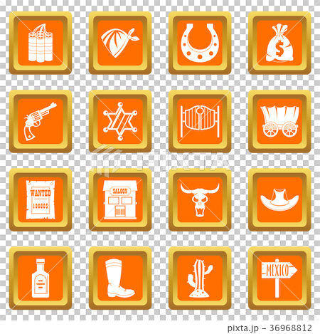 Wild west icons set orange 36968812