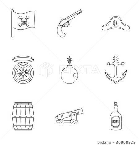Pirates attributes icon set, outline style 36968828