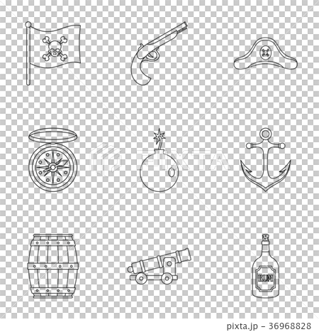 Pirates attributes icon set, outline style 36968828