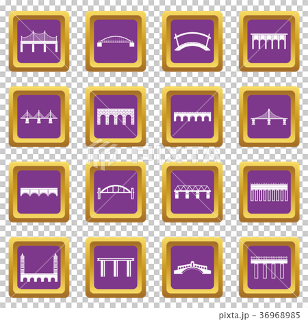 Bridge set icons set purple Bridge set icons set purple 36968985