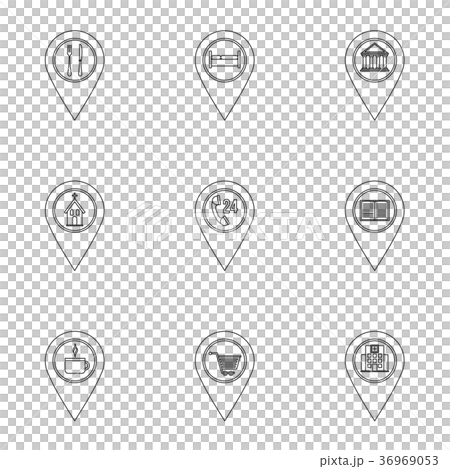 Gps pins icon set, outline style Gps pins icon set, outline style 36969053
