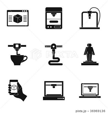 Futuristic 3d printer icon set, simple style 36969136
