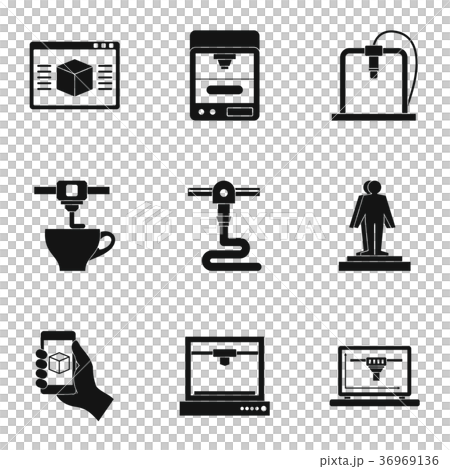 Futuristic 3d printer icon set, simple style 36969136