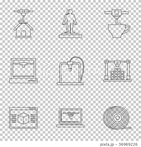 3d printer construct icon set, outline style 3d printer construct icon set, outline style 36969226