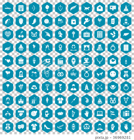 100 heart icons sapphirine violet 36969281