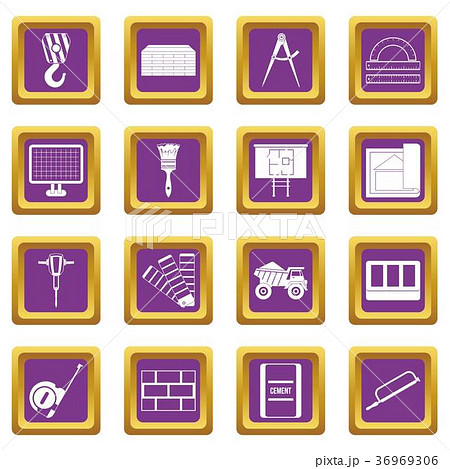 Construction icons set purple 36969306