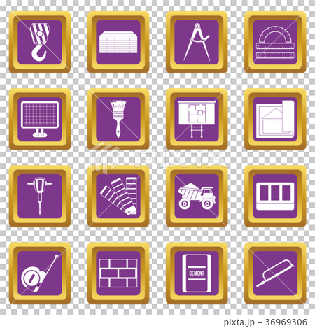 Construction icons set purple 36969306