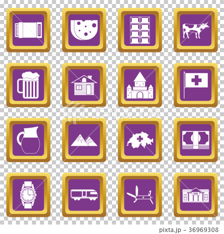 Switzerland icons set purple Switzerland icons set purple 36969308