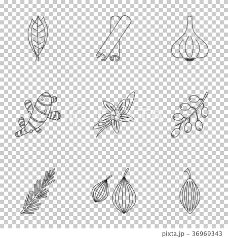 Spices and herb icon set, outline style - Stock Illustration [36969343 ...