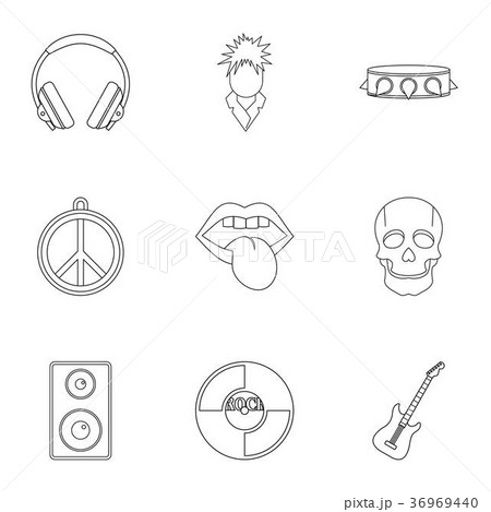 Rock music festival icon set, outline style Rock music festival icon set, outline style 36969440
