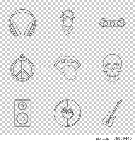 Rock music festival icon set, outline style Rock music festival icon set, outline style 36969440
