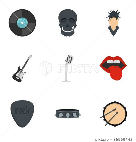 Rock music item icon set, flat style Rock music item icon set, flat style 36969442