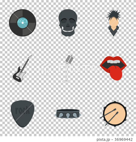 Rock music item icon set, flat style 36969442