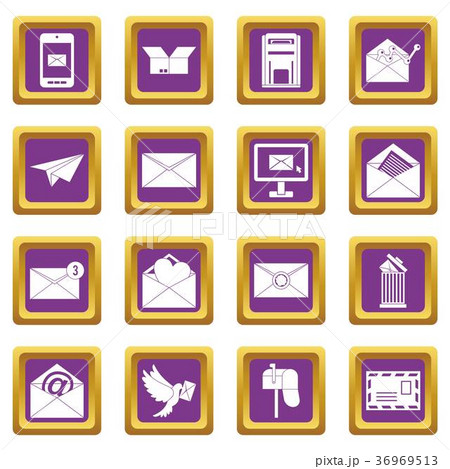 Email icons set purple Email icons set purple 36969513