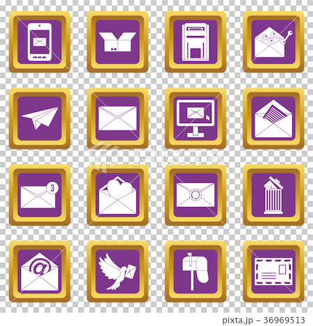 Email icons set purple Email icons set purple 36969513