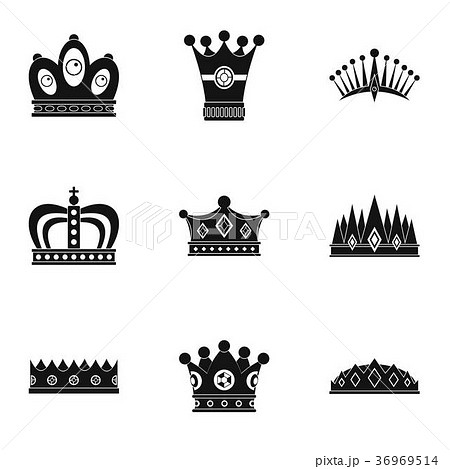 Nobility crown icon set, simple style Nobility crown icon set, simple style 36969514