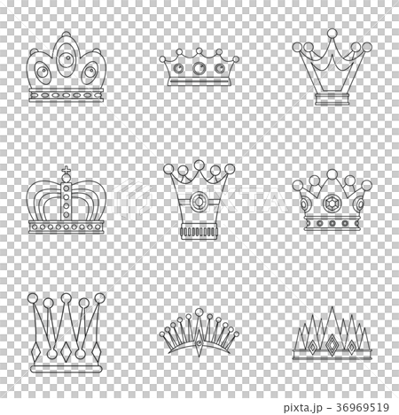 Antique crown icon set, outline style 36969519