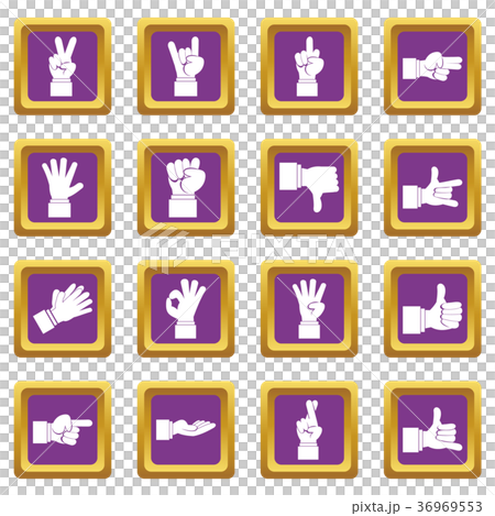 Hand gesture icons set purple Hand gesture icons set purple 36969553