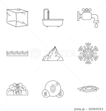 Natural water form icon set, outline style 36969563