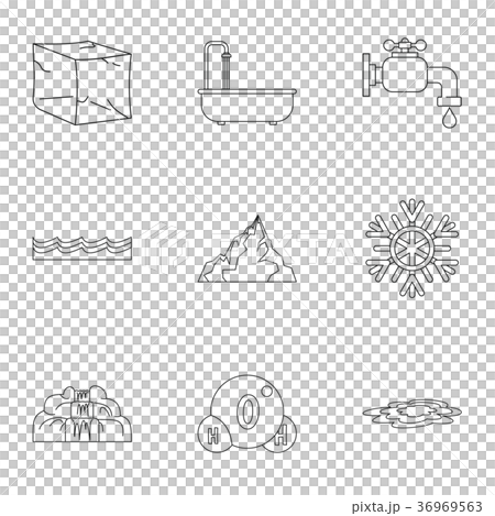 Natural water form icon set, outline style 36969563
