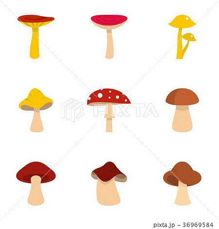 Autumn mushroom icon set, flat style Autumn mushroom icon set, flat style 36969584