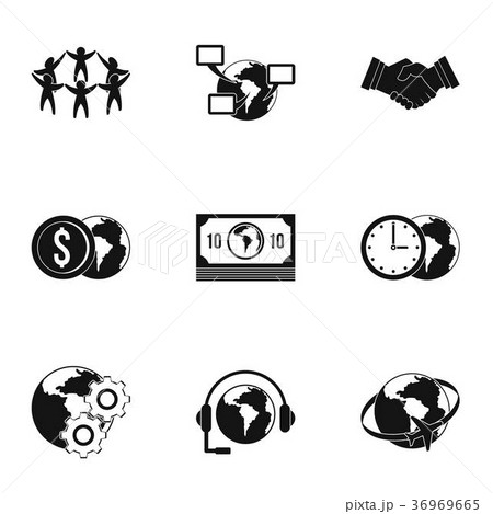Global network icon set, simple style 36969665