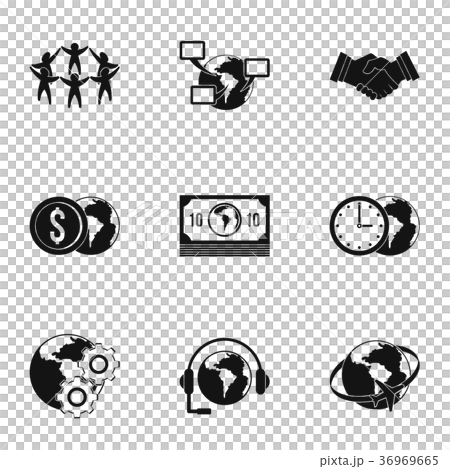 Global network icon set, simple style 36969665