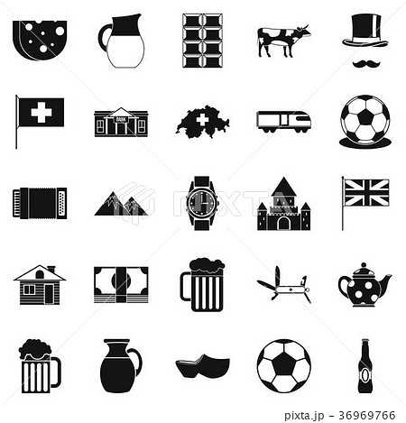 Switzerland icons set, simple style Switzerland icons set, simple style 36969766