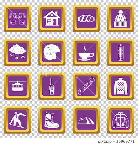 Snowboarding icons set purple Snowboarding icons set purple 36969771