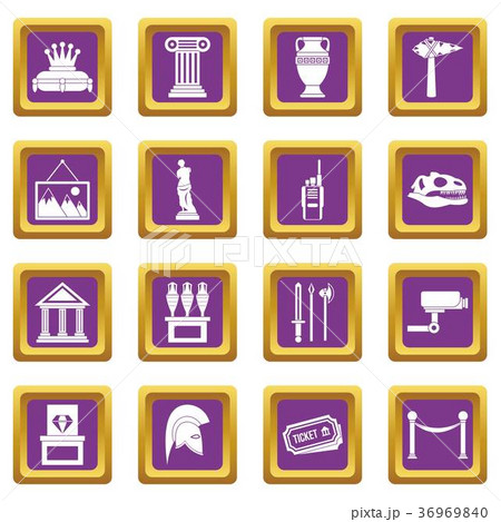Museum icons set purple 36969840