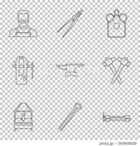 Blacksmith profession icon set, outline style Blacksmith profession icon set, outline style 36969889
