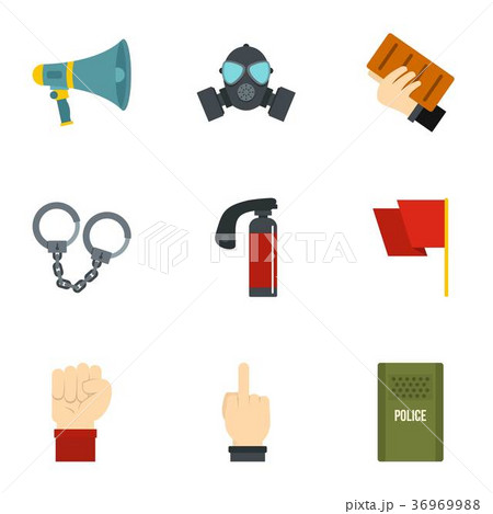Revolt demonstrate icon set, flat style 36969988