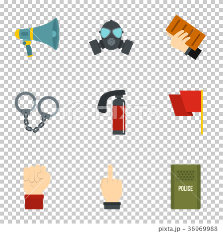Revolt demonstrate icon set, flat style 36969988