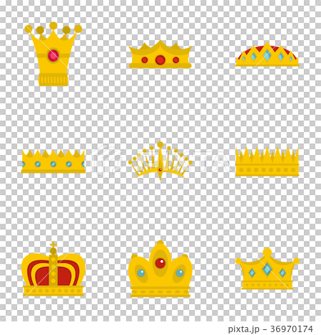 Gold crown icon set, flat style 36970174