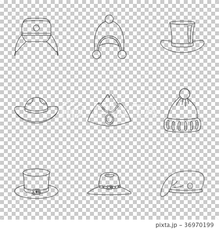 Traditional hat icon set, outline style Traditional hat icon set, outline style 36970199