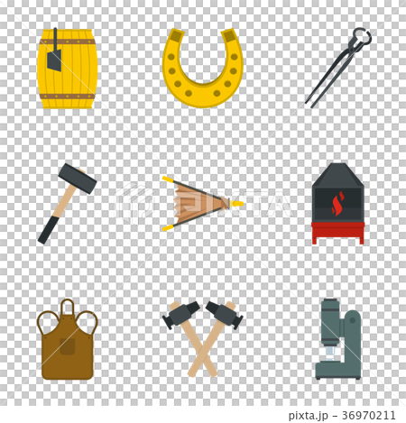 Blacksmith equipment icon set, flat style Blacksmith equipment icon set, flat style 36970211