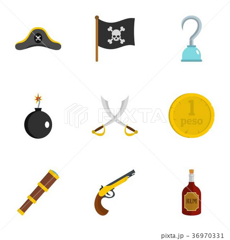 Pirates element icon set, flat style 36970331