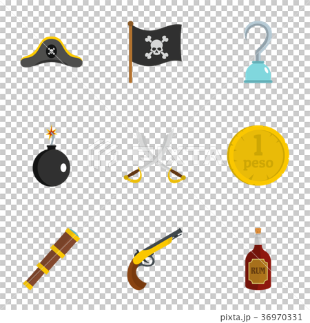 Pirates element icon set, flat style 36970331