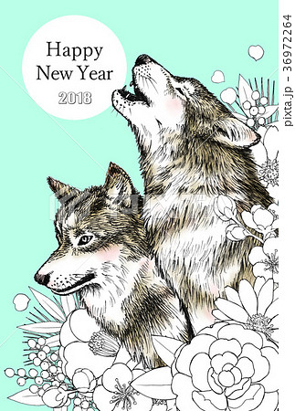 狼と花のイラスト素材 36972264 Pixta