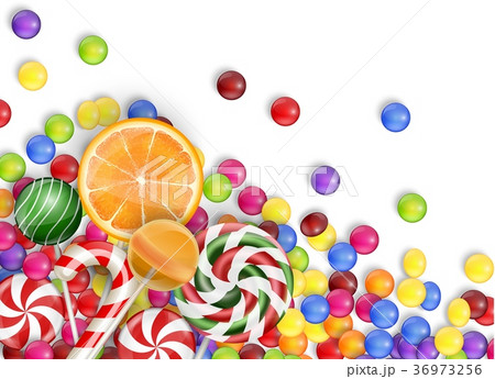 Sweets Of Candies With Lollipop Orange Juice Bubのイラスト素材