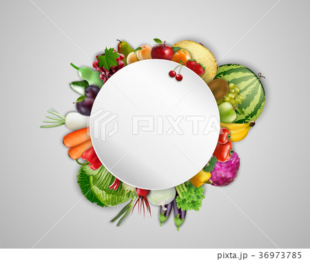 Empty plate with fruits and vegetables Empty plate with fruits and vegetables 36973785